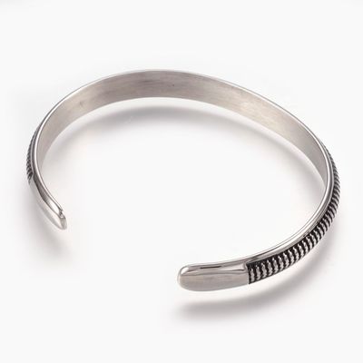 SILVER STAINLESS OXIDIZED CUFF BRACELET FJC52