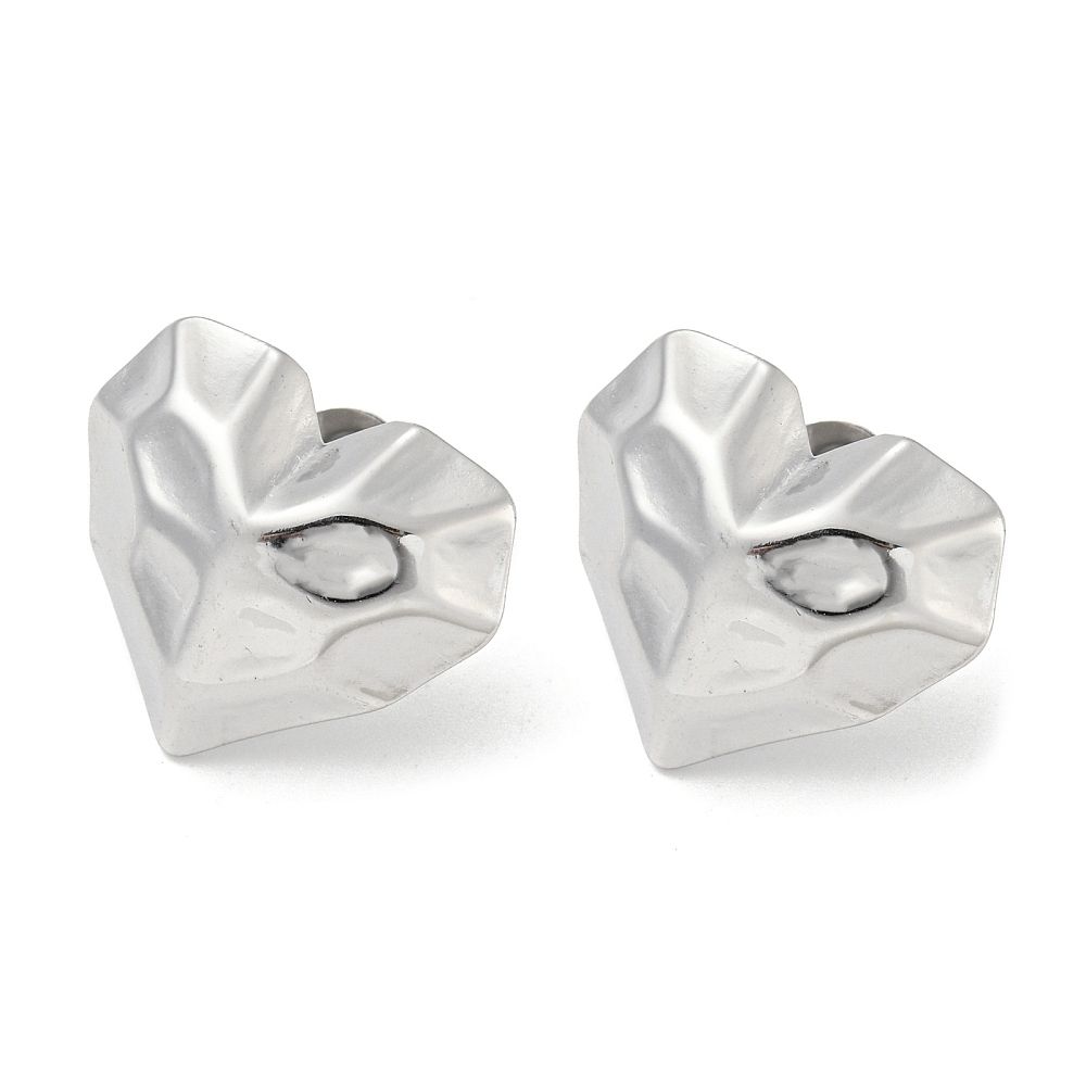 STAINLESS PUFFY HAMMERED HEART EARRINGS FJE226