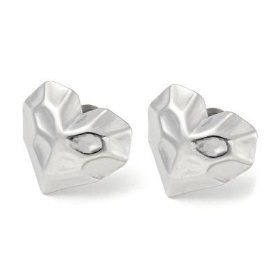 STAINLESS PUFFY HAMMERED HEART EARRINGS FJE226