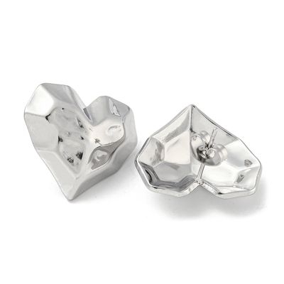 SILVER STAINLESS PUFFY HAMMERED HEART EARRINGS