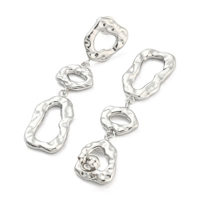 SILVER STAINLESS HAMMERED TRIPLE DROP EARRINGS