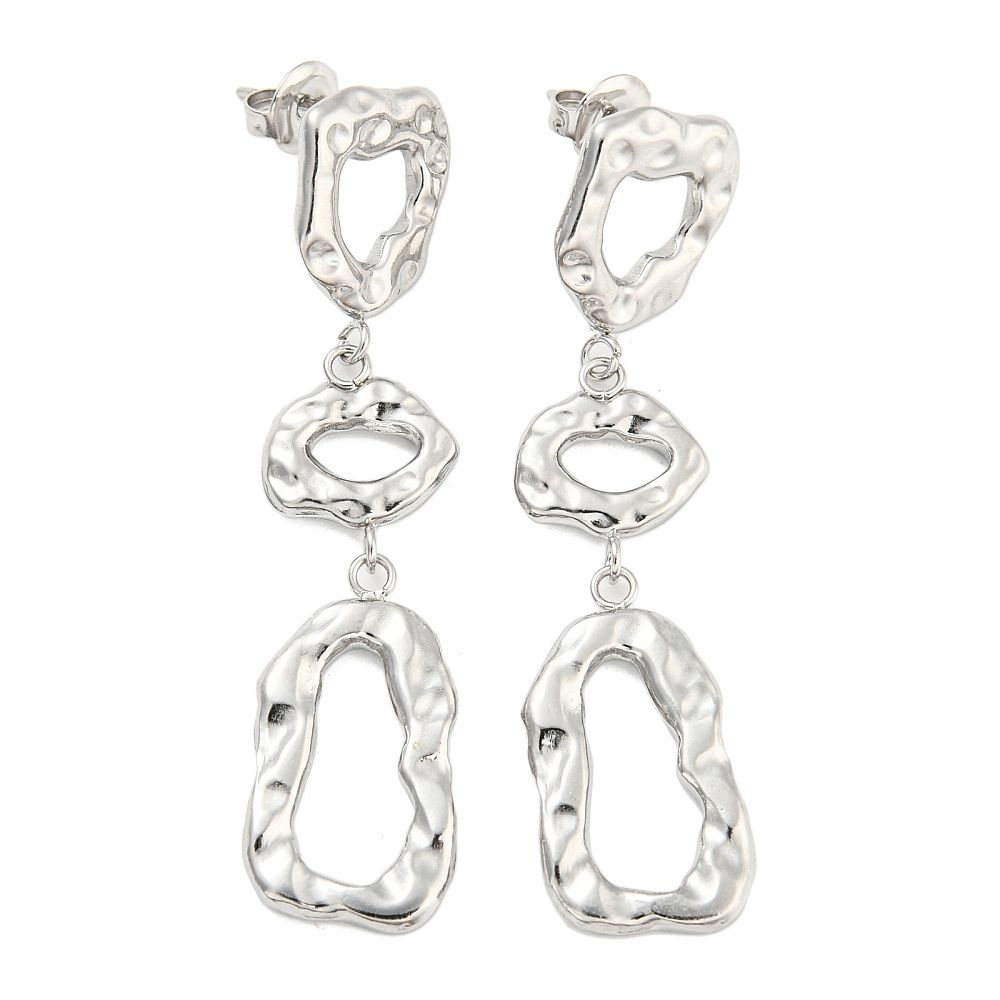 STAINLESS HAMMERED TRIPLE DROP EARRINGS FJE227