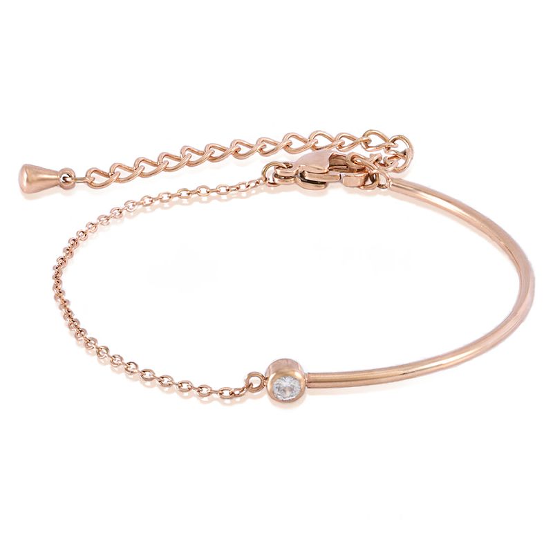 ROSE STAINLESS CZ CHAIN &amp; BAR BRACELET FJB137