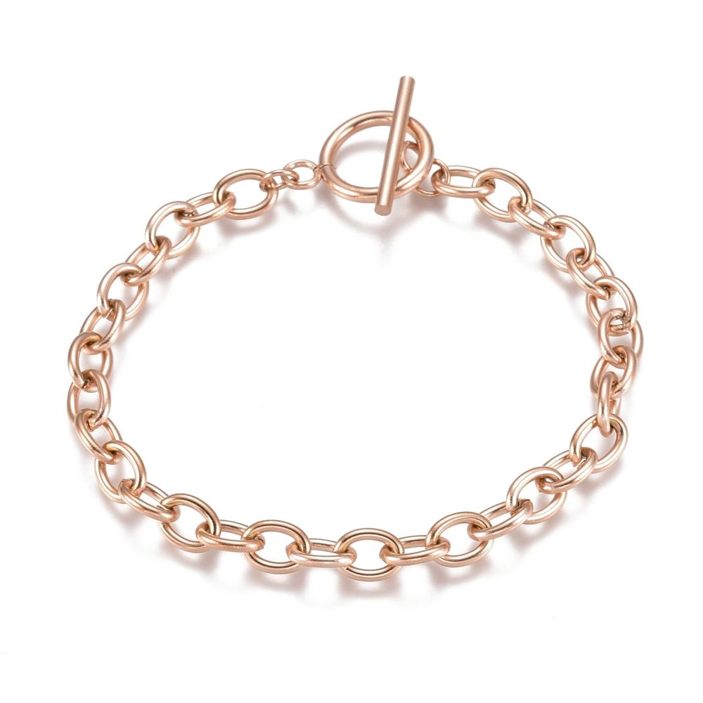 ROSE STAINLESS OVAL CHAIN BRACELET FJB139