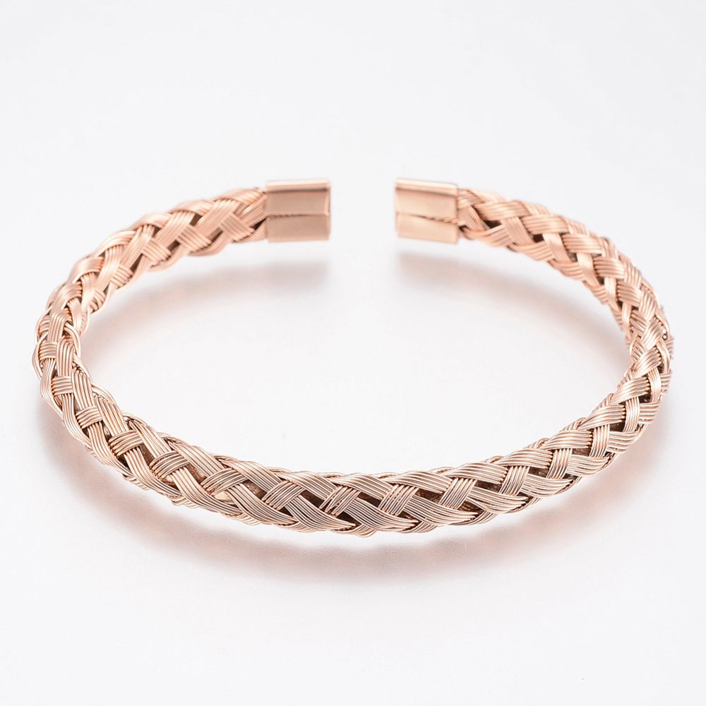 ROSE STAINLESS WOVEN BRAID CUFF BRACELET FJB141
