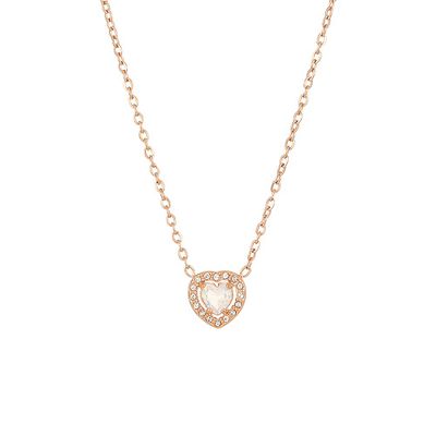 ROSE STAINLESS MOONSTONE &amp; CZ HEART NECKLACE FJN218