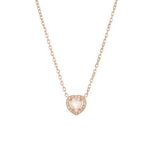 ROSE STAINLESS MOONSTONE &amp; CZ HEART NECKLACE FJN218