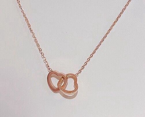 ROSE STAINLESS DOUBLE HEART NECKLACE FJN217