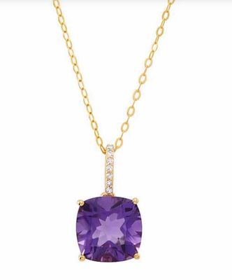 14K YELLOW GOLD AMETHYST &amp; DIAMOND NECKLACE