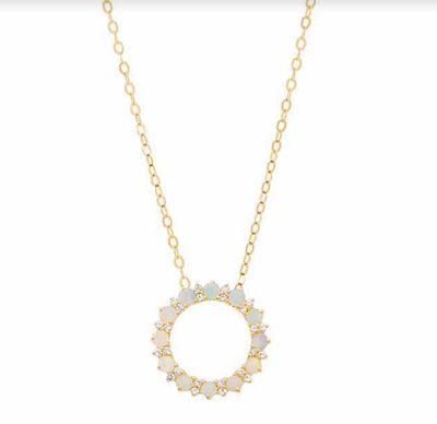 14K YELLOW GOLD OPAL &amp; SAPPHIRE CIRCLE NECKLACE