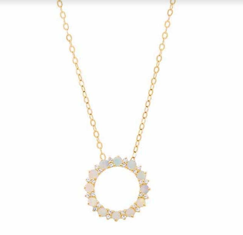 14K YELLOW GOLD OPAL &amp; SAPPHIRE CIRCLE NECKLACE