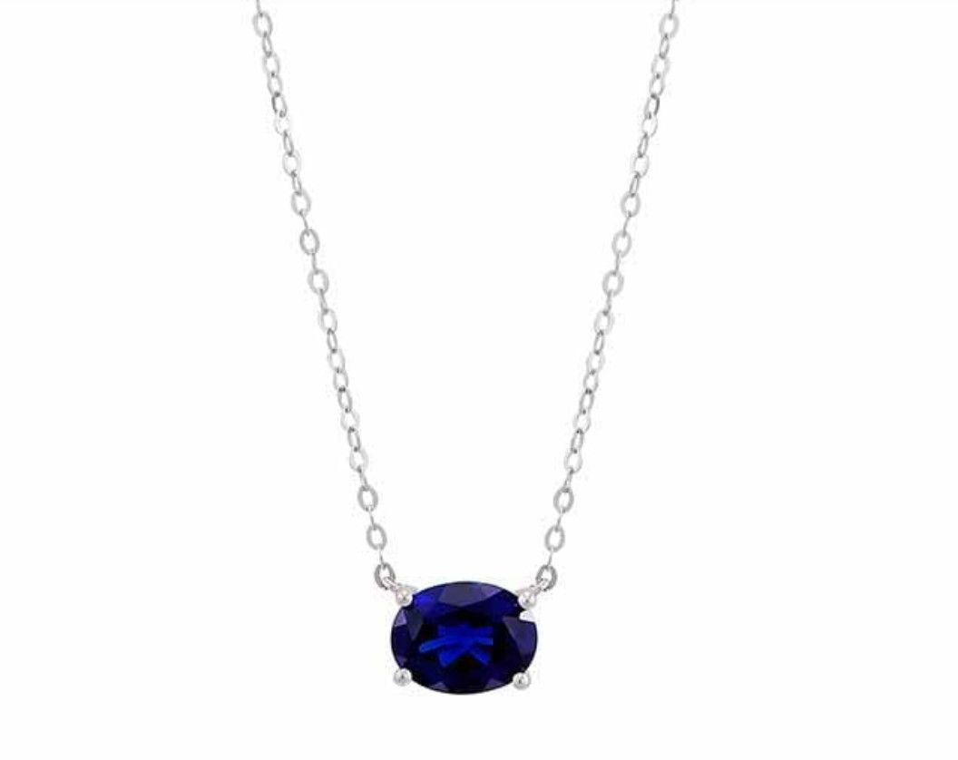 10K WHITE GOLD 9X7MM SAPPHIRE SOLITARE NECKLACE