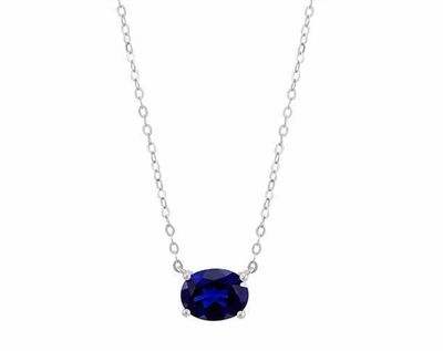 10K WHITE GOLD 9X7MM SAPPHIRE SOLITARE NECKLACE