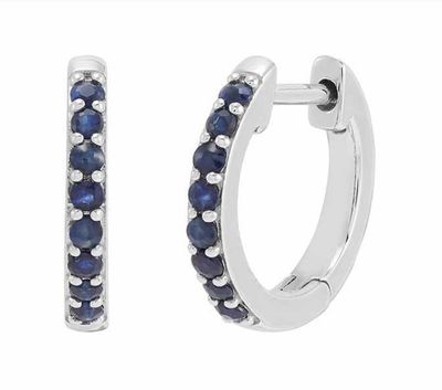 10K WHITE GOLD SAPPHIRE HUGGIE EARRINGS