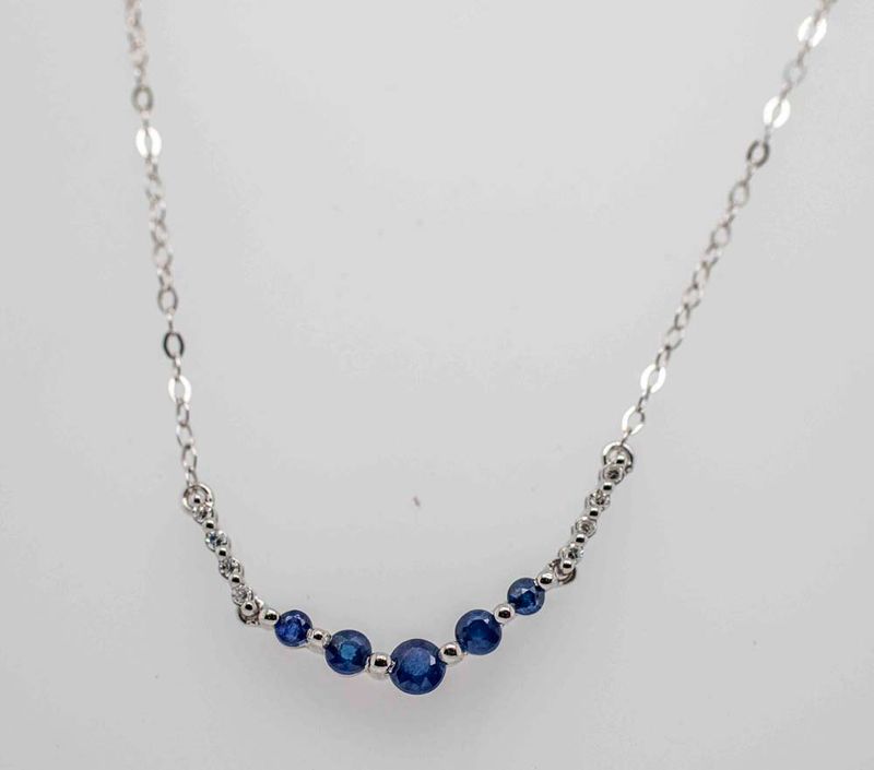 10K WHITE GOLD SAPPHIRES &amp; DIAMONDS NECKLACE