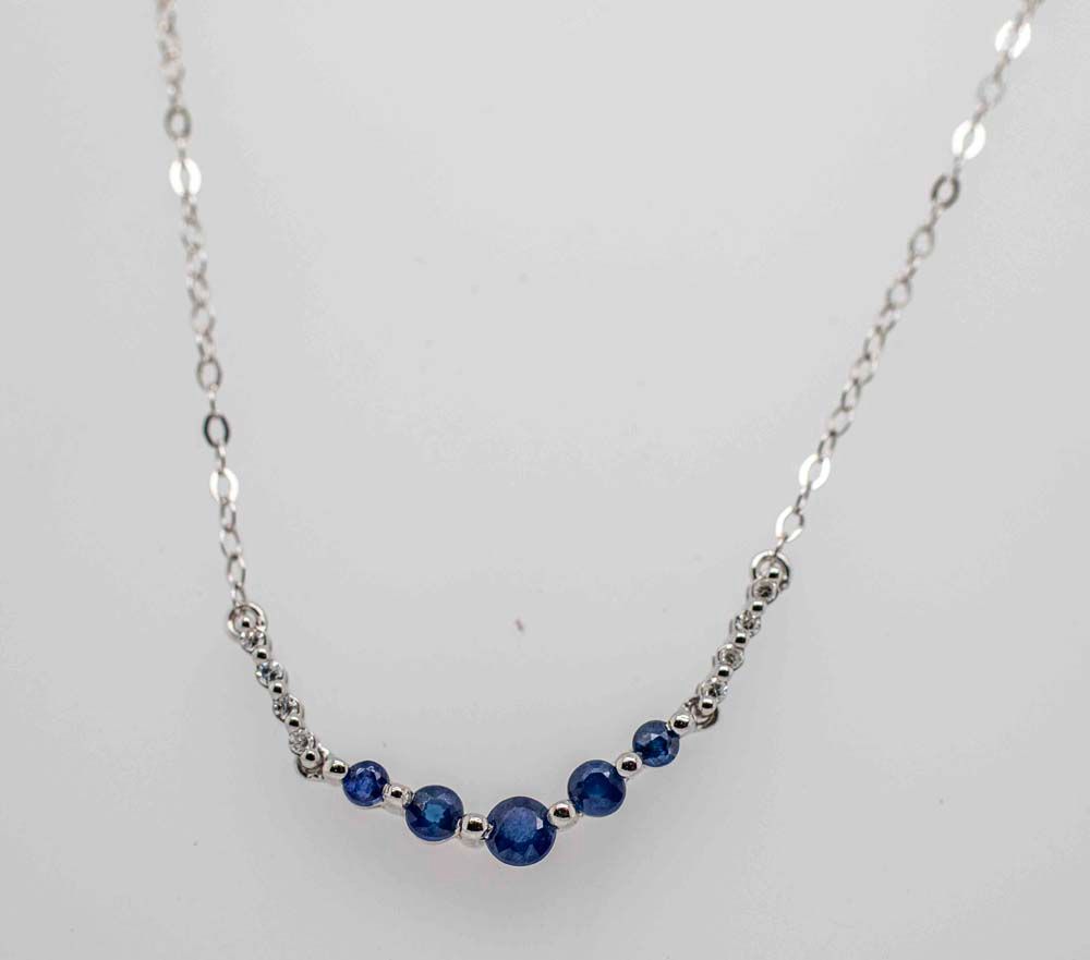 10K WHITE GOLD SAPPHIRES &amp; DIAMONDS NECKLACE