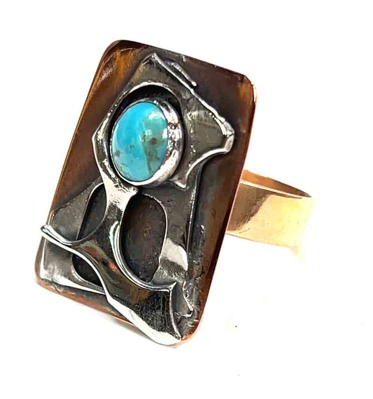 MIXED METALS OVERLAY TURQUOISE RING KAR34-9