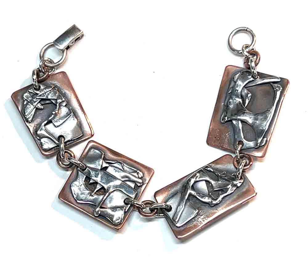 MIXED METALS ABSTRACT OVERLAY LINK BRACELET KAB82