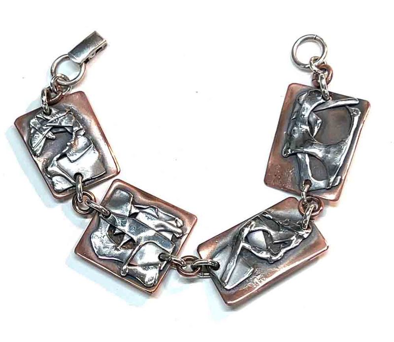 MIXED METALS ABSTRACT OVERLAY LINK BRACELET KAB82 MIXED METALS ABSTRACT OVERLAY LINK BRACELET KAB82