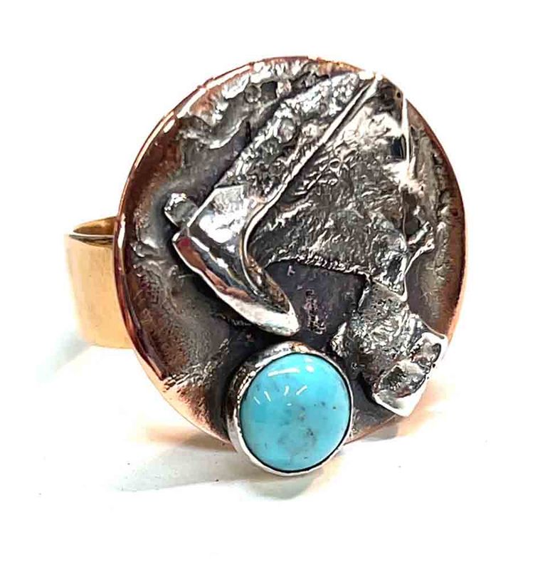 MIXED METALS OVERLAY TURQUOISE RING KAR35-10
