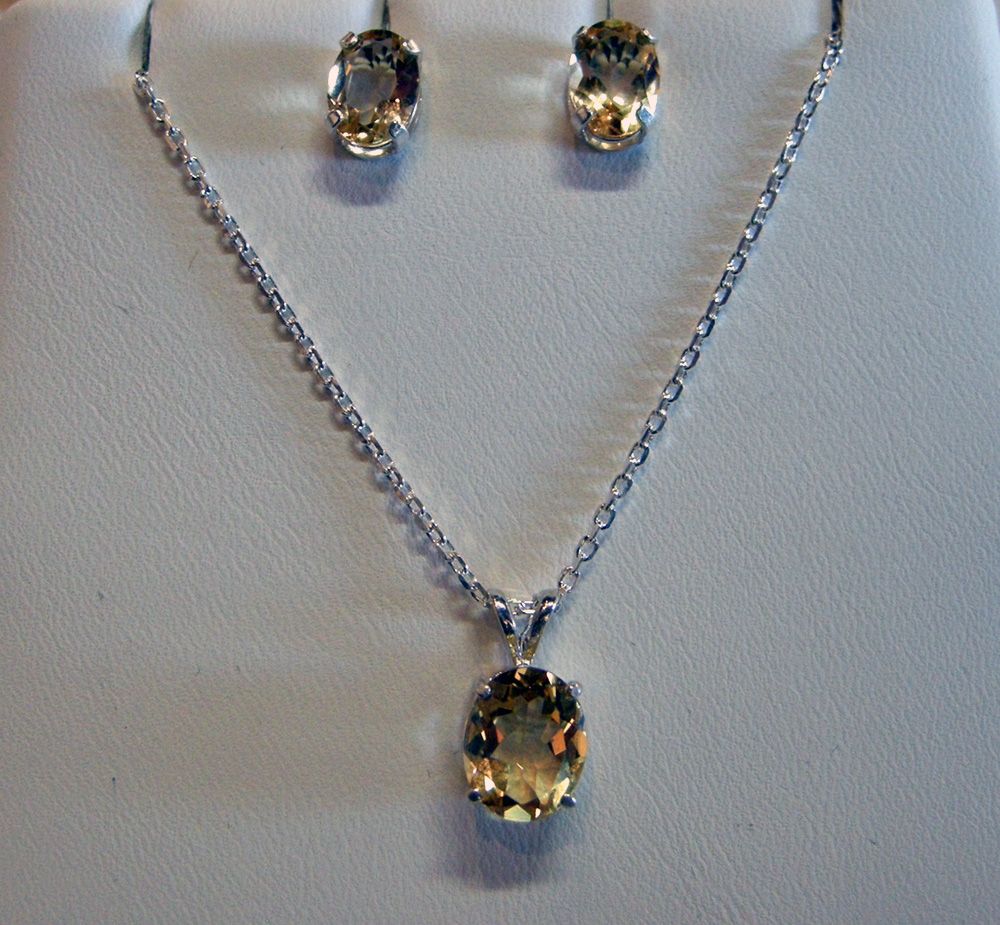 SILVER CITRINE 10X8 NECKLACE &amp; 8X6 EARRINGS SET
