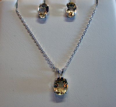 SILVER CITRINE 10X8 NECKLACE &amp; 8X6 EARRINGS SET