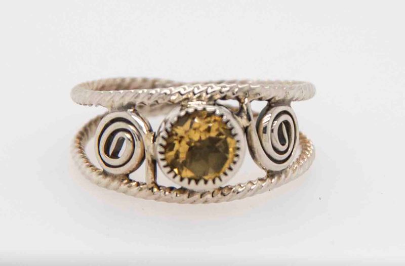 SILVER CITRINE RING NAVAJO-BUCKY BELIN - SIZE 9
