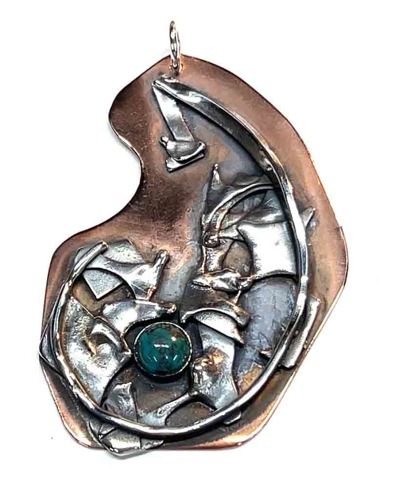 MIXED METALS OVERLAY TURQUOISE PENDANT