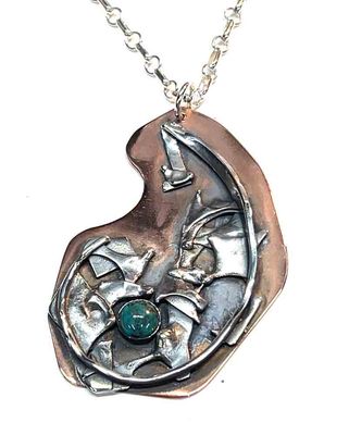 MIXED METALS OVERLAY TURQUOISE PENDANT