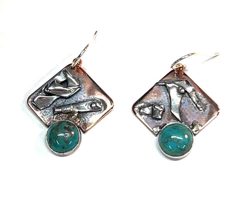 MIXED METALS OVERLAY TURQUOISE EARRINGS