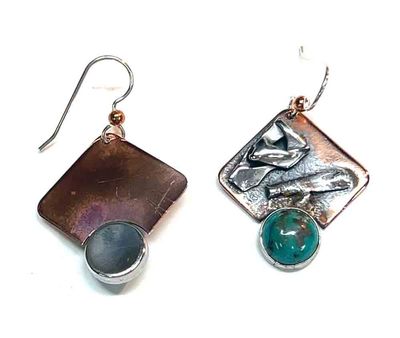 MIXED METALS OVERLAY TURQUOISE EARRINGS