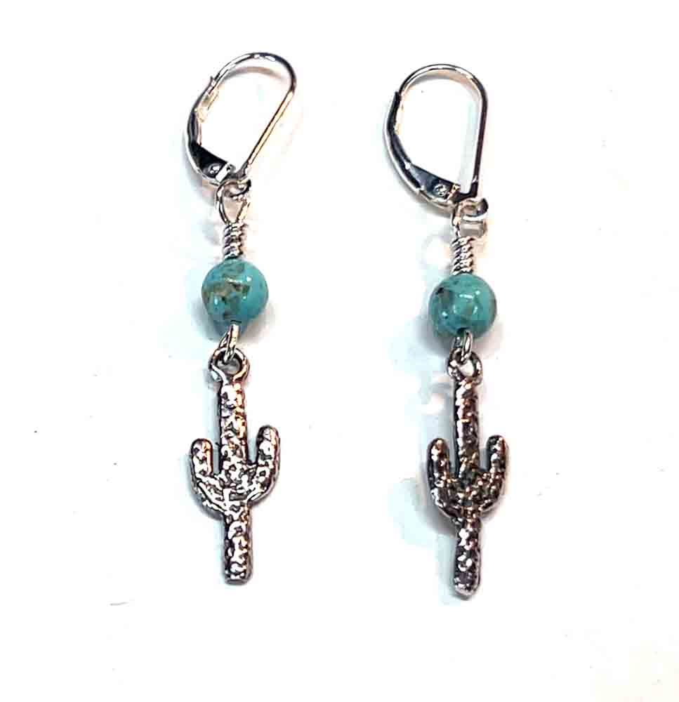 SILVER TURQUOISE TEXTURE SAGUARO EARRINGS
