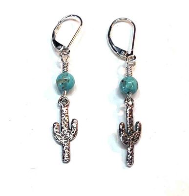 SILVER TURQUOISE TEXTURE SAGUARO EARRINGS
