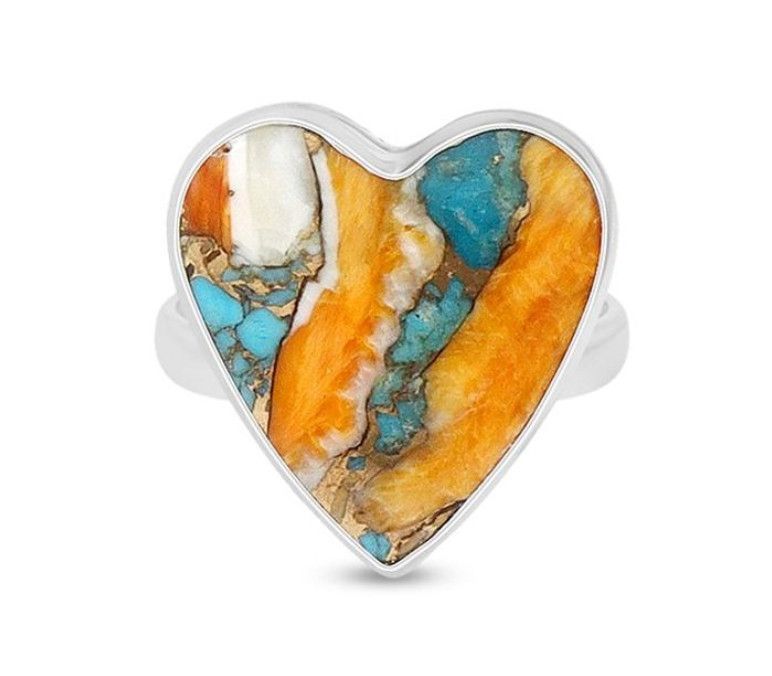 SILVER SPINY OYSTER TURQUOISE HEART RING-ADJ