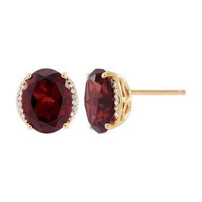 10K YELLOW GOLD GARNET &amp; DIAMOND EARRINGS