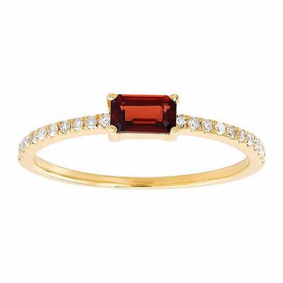 14K YELLOW GOLD GARNET &amp; DIAMOND RING - 7