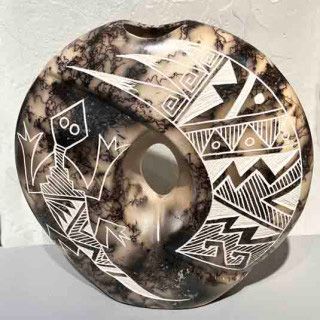 &quot;LIZARD SWIRL VASE&quot; Horsehair Etched Pottery NHP64 12x11x3 Acoma - Gary Yellow Corn