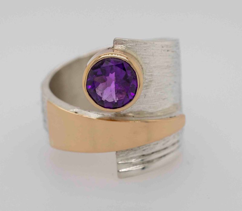 SILVER/14K AMETHYST WRAP RING - 8.5