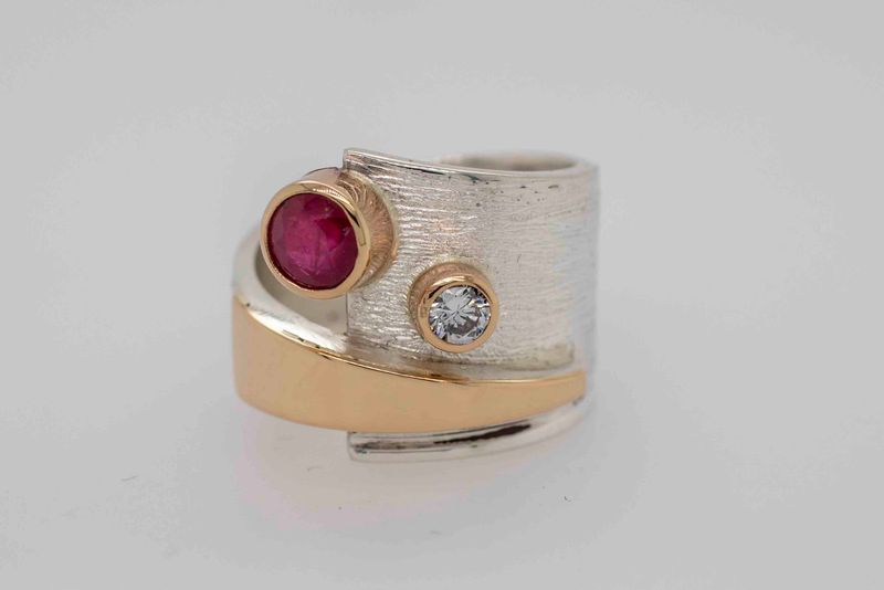 SILVER/14K RUBY &amp; DIAMOND WRAP RING - 7