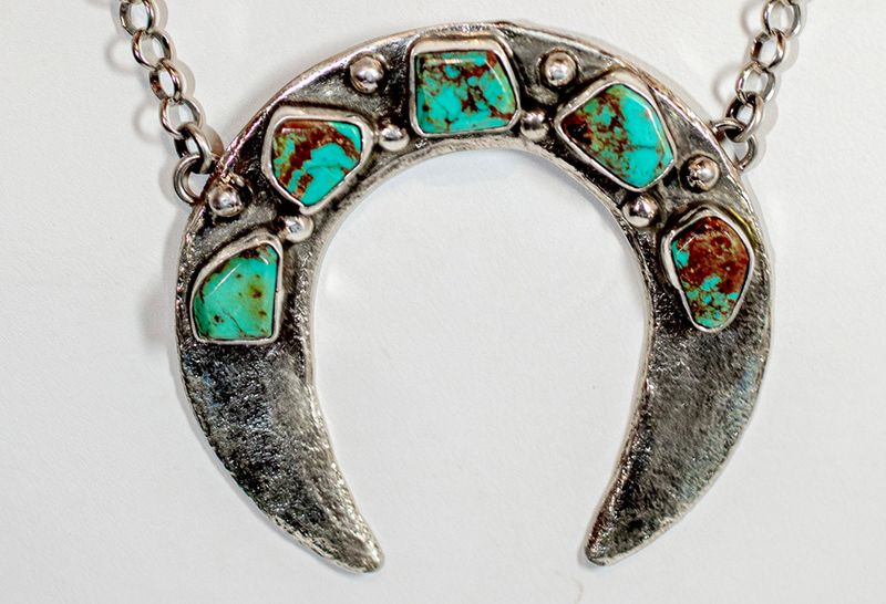 SILVER TURQUOISE NAJA NECKLACE - ZUNI -JUDE CANDELANA