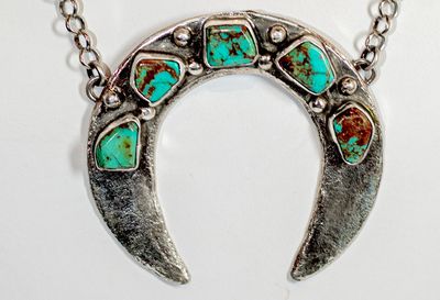 SILVER TURQUOISE NAJA NECKLACE - ZUNI -JUDE CANDELANA