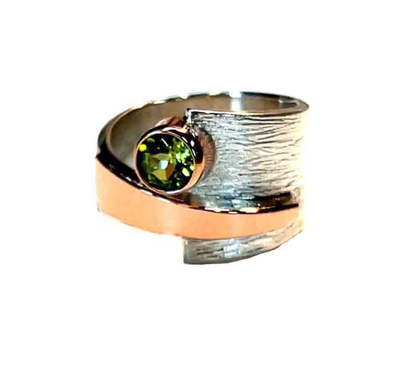 SILVER/14K PERIDOT WRAP RING - SIZE 8
