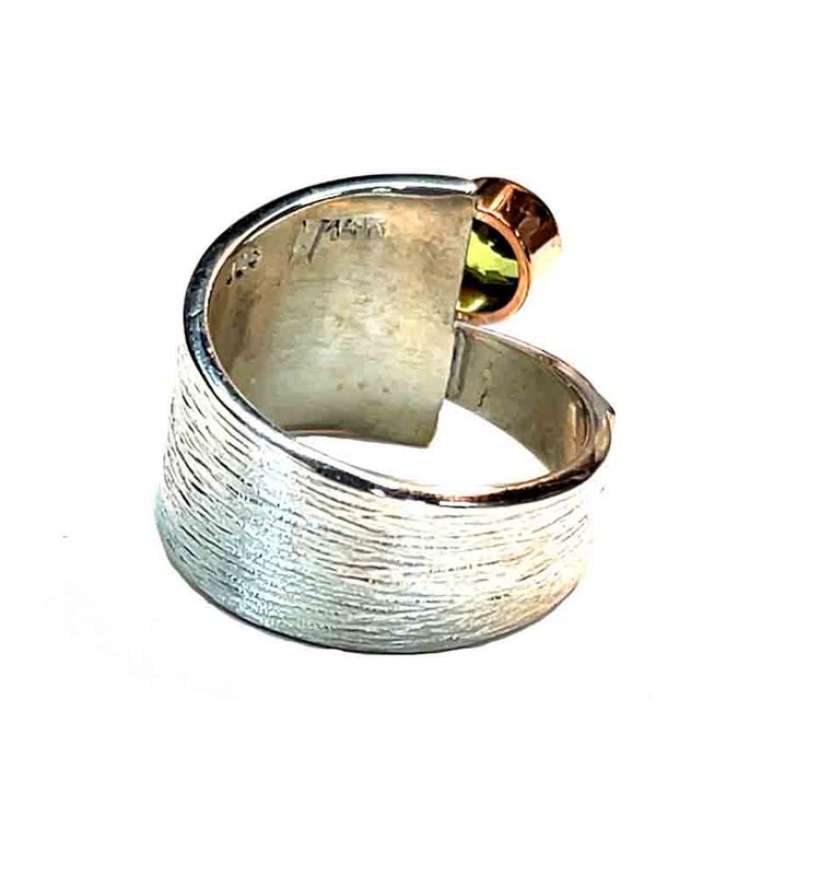 SILVER/14K PERIDOT WRAP RING - SIZE 8