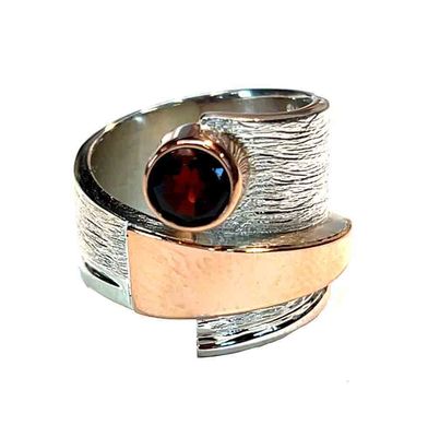 SILVER/14K GARNET WRAP RING - SIZE 5
