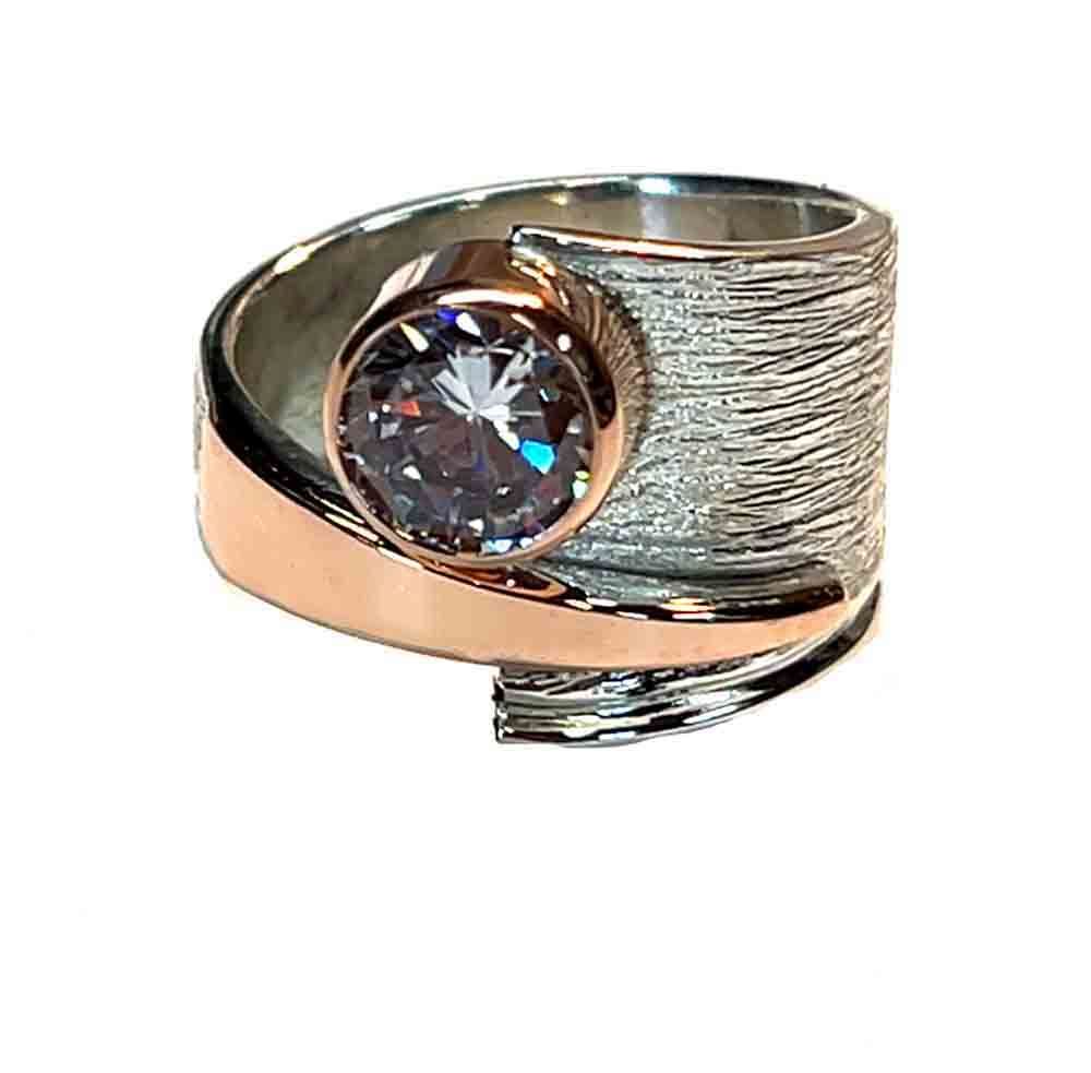 SILVER/14K CZ WRAP RING - SIZE 8