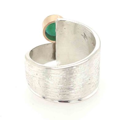 SILVER/14K EMERALD &amp; DIAMOND WRAP RING - SIZE 7.5