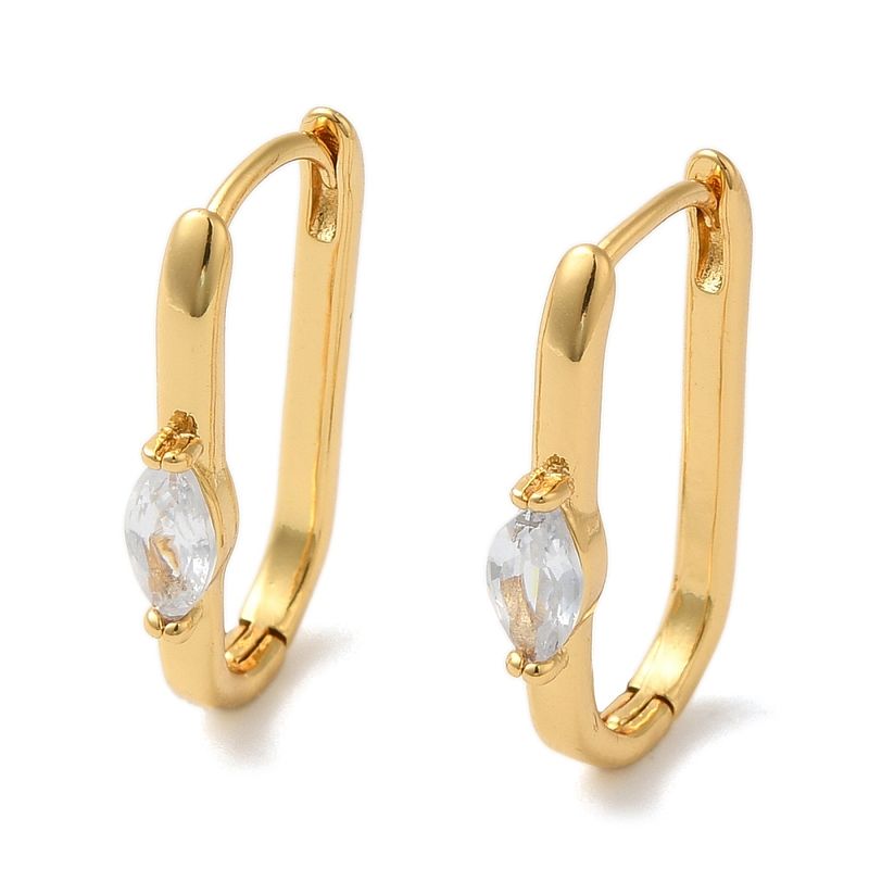 GOLD STAINLESS MARQUISE CZ HOOP EARRINGS FJE284