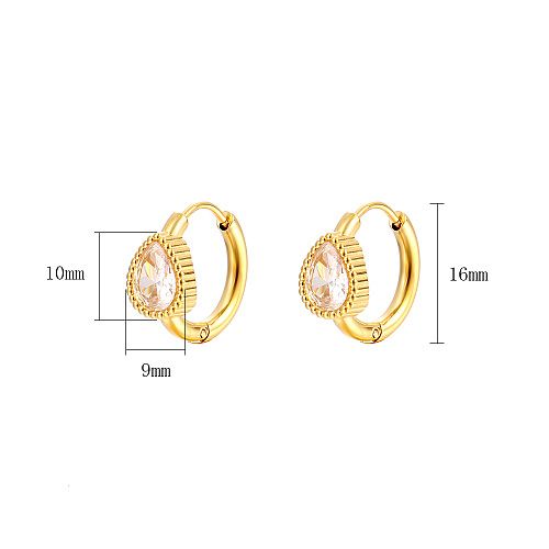 GOLD STAINLESS TEARDROP CZ HOOP EARRINGS FJE285