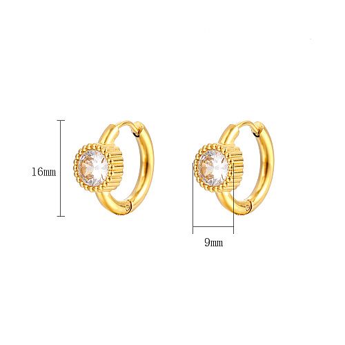 GOLD STAINLESS ROUND CZ HOOP EARRINGS FJE286