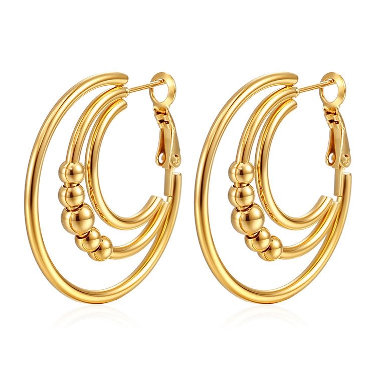 GOLD STAINLESS TRIPLE HOOP EARRINGS FJE290